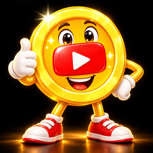 Youtube Coin mascot giving a thumbs up in white gloves and red sneakers